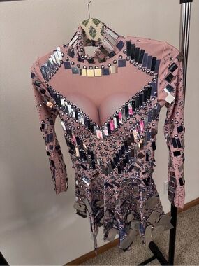 Angel Brinks Juliet Shiny Mirror Mesh Skater Mini Dress (As Seen on Cardigan B)